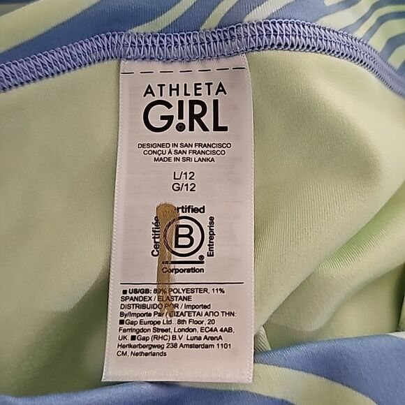 Athleta Girls Chit Chat Kick Flare Capri, Blue/Green Swirl, Size Large/12, NWT - Picture 4 of 7